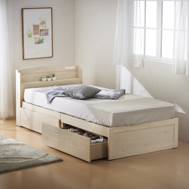 木製すのこベッド宮付引出付き ナチュラル SLB-101(NA)、SLH-111(NA)