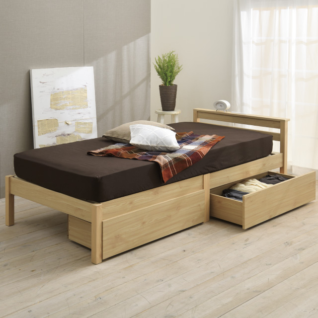 組立簡単すのこベッド引出付き ナチュラル SLB-201(NA)、SLH211(NA)