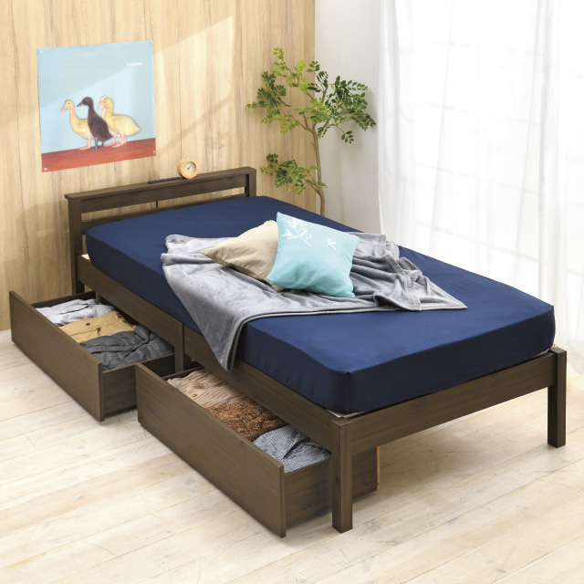 組立簡単すのこベッド引出付き ブラウン SLB-201(DBR)、SLH211(DBR)
