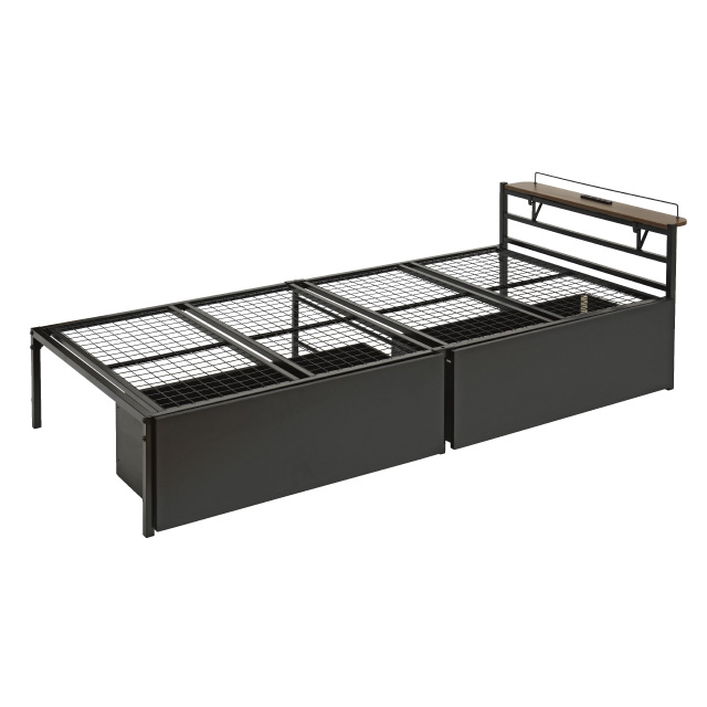 宮棚＆コンセント付ベッド引出付き ブラック SLB-301(BK)、SLH-311(BK)