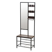 多機能ハンガーラックミラー付 ダークブラウン 
