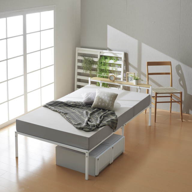 宮棚＆2口コンセント付シングルベッド ホワイト SLB-301(WH)