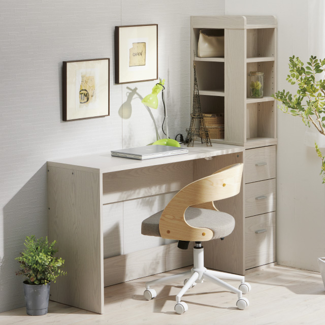 薄型デスク＆チェスト＆ラック ホワイトウォッシュ SLD-30(WW)、SLW-31(WW)