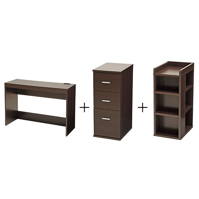 薄型デスク＆チェスト＆ラック ブラウン SLD-30(DBR)、SLW-31(DBR)