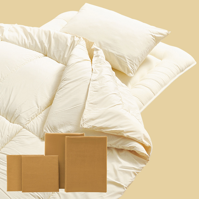 ホコリが出にくい布団7点セット　ラテ（掛布団、敷布団、枕、カバー4点） ラテ 